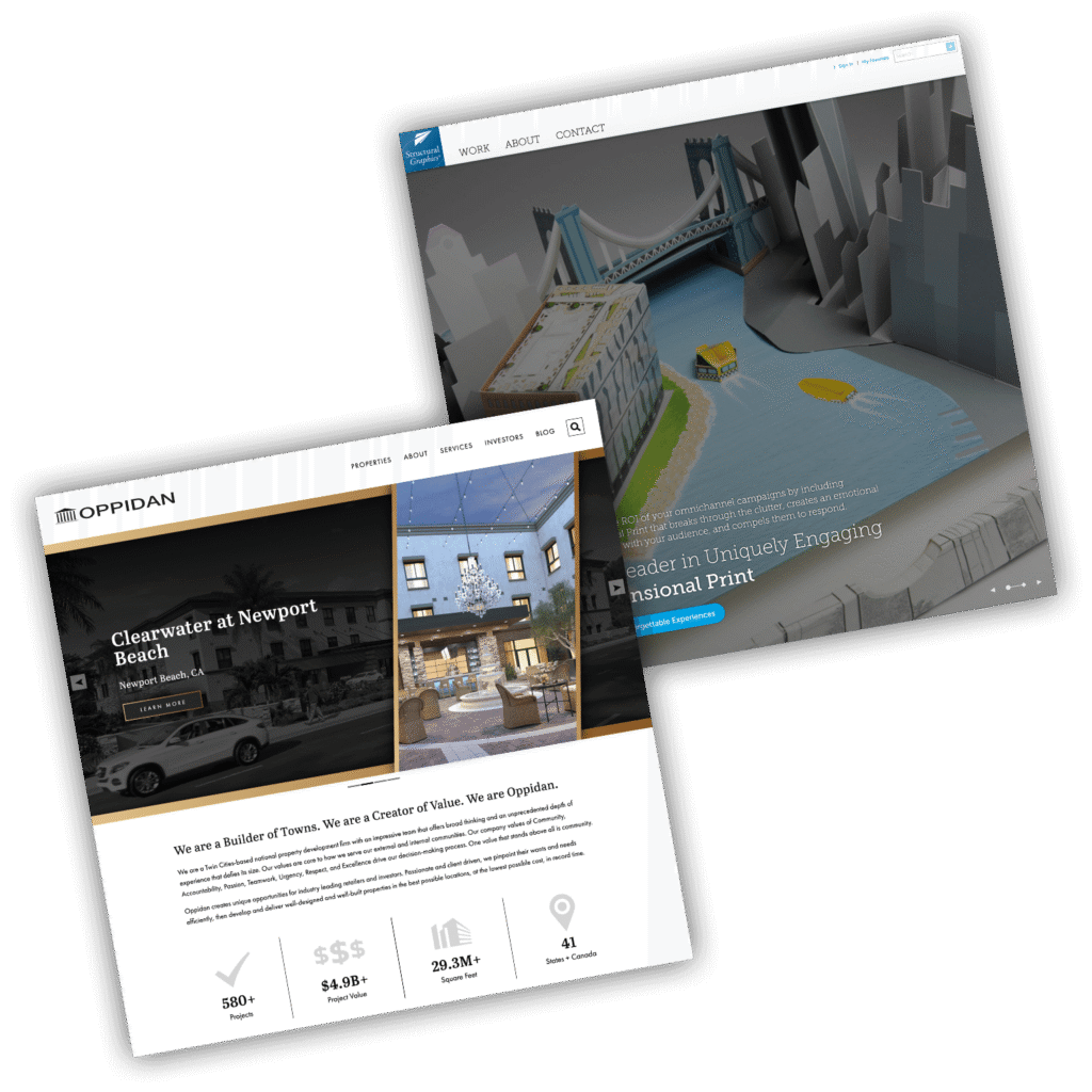 screenshots of an advertising agency website and property developer website