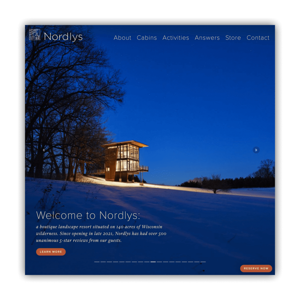 screenshot of a boutique rental vacation home website